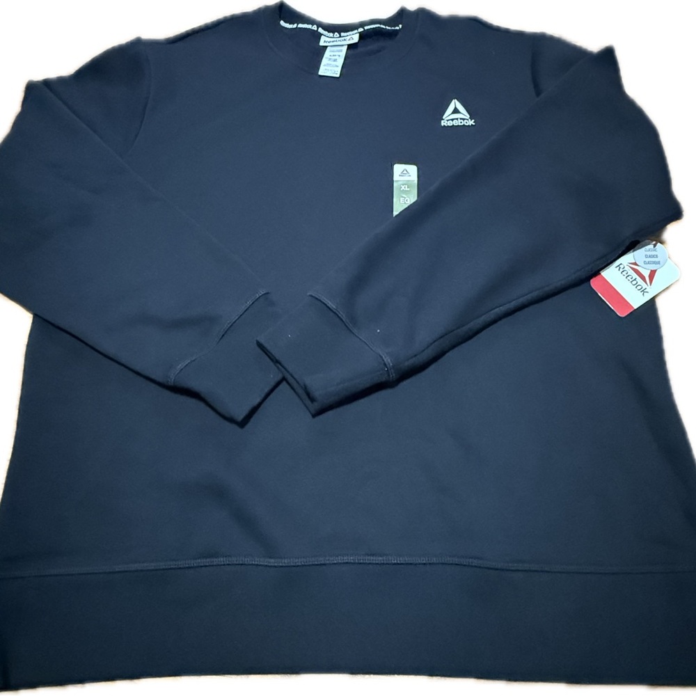 Reebok Black Crewneck Sweater with Ribbed Cuffs